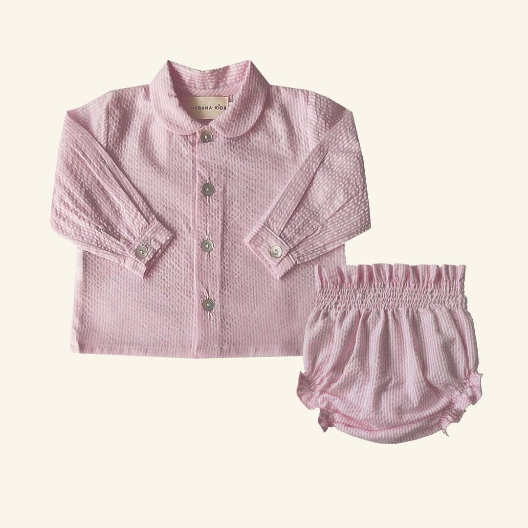 Camisa cuello bebé rayas rosas